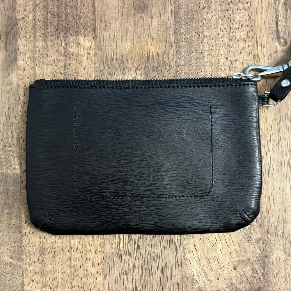 Lauren Ralph Lauren Wristlet Purse Genuine Leather Textured Zip Closure Black